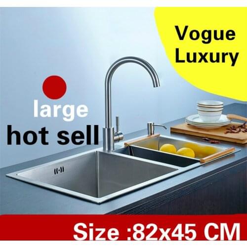Free shipping Apartment kitchen manual sink double groove do the dishes 304 stainless steel vogue hot sell large 82x45 CM