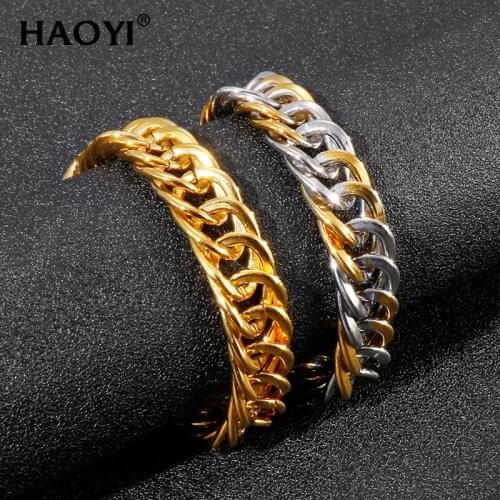 14mm Wide Men Curb Bracelet Cuban Link Chain Stainless Steel Mens Jewelry Fashion Silver/Gold Bangles Fashion Jewelry