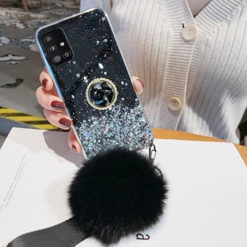 For Samsung A52 A51 A71 A72 A50 A70 Case Glitter Stand Cover Samsung A40 A31 A21S A20e A12 A41 A30 A20 A10 With Hairball Covers