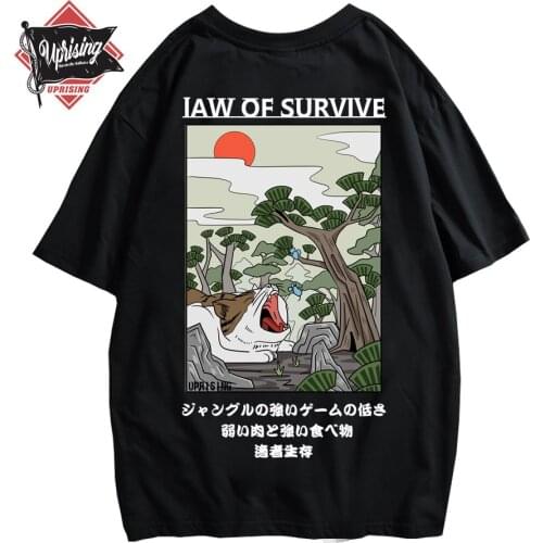 UPRISING Men T Shirt Homme Harajuku Modis 3d Tshirt Japanese Embroidery Funny Cat T-Shirt Cotton Hip Hop Camise
