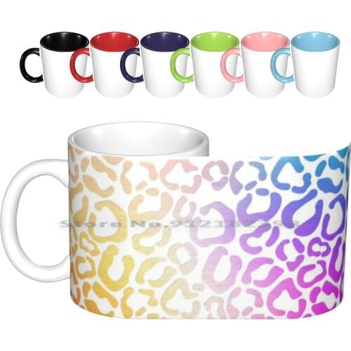 Animal Print Ceramic Mugs Coffee Cups Milk Tea Mug Animal Pattern Shape Irregular Fashion Color Rainbow Gay Lgbt Shadow White