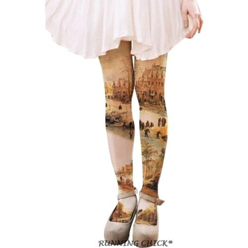 Oil Painting Pantyhose Color Pattern Women Autumn Socks