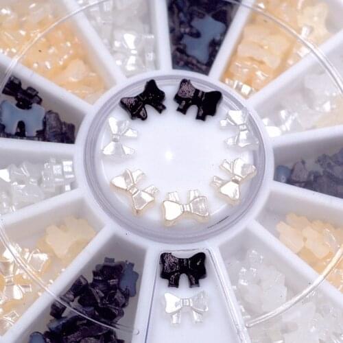 Beauty nail art glitter decoration tools 3d bow tie pearl wheel nail supplies tools black pink white