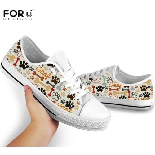 FORUDESIGNS Cute Pet Dog Paw and Bone Pattern Shoes Woman Sneakers Fashion Girl Low Top Canvas Shoes Brand Design Casual Shoes