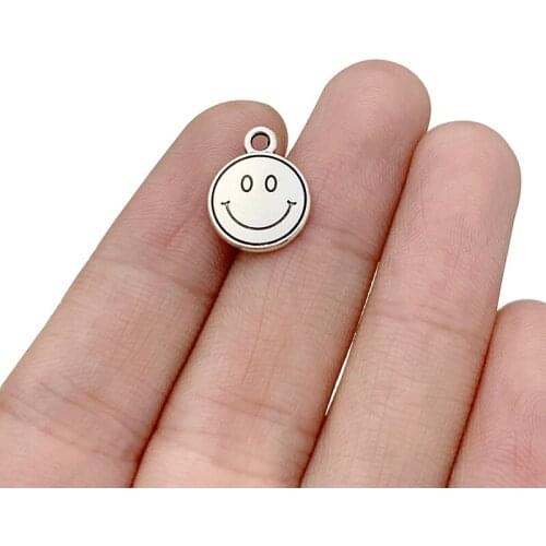 60 x Antique Silver Color Smile Face Circle Round Charms Pendants for Necklace Bracelet Jewelry Making Accessories 15x12mm