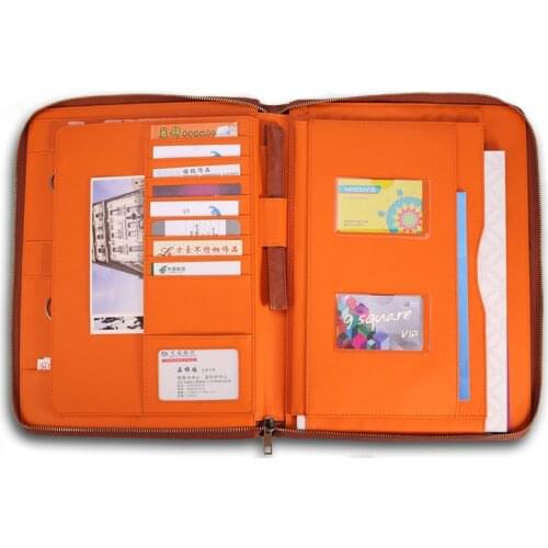 Multifunction a4 document zipper bag folders PU leather file folder for real estate documents papers padfolio with key hook 1219
