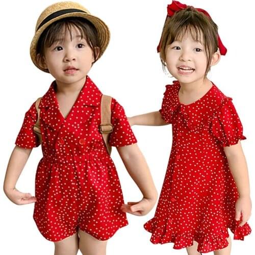 2020 Fashion Baby Girls Dresses Childrens Lapel Jumpsuit Summer Toddler Girl Sweet Polka Dot Jumpsuit Kids Pants Clothing 1-7 Y