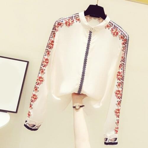 Fashion Design Chiffon Floral Women Shirts Summet New 2021 Turn-Down Collar Long-Sleeved Straiped Office Lady Elegant Tops