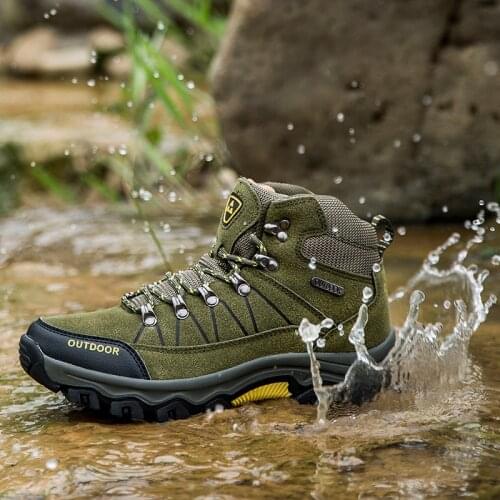 Mens Skid Hiking Shoes Outdoor Waterproof Lace-up Casual Sneakers Warm Top Quality Snow Boots Leather Trekking Travel Shoes Men