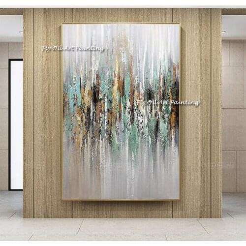 New Color Simple green Gray Golden Painting on Canvas Acrylic Wall Handpainted Home Quadros Decoracion for Living Room Decorate