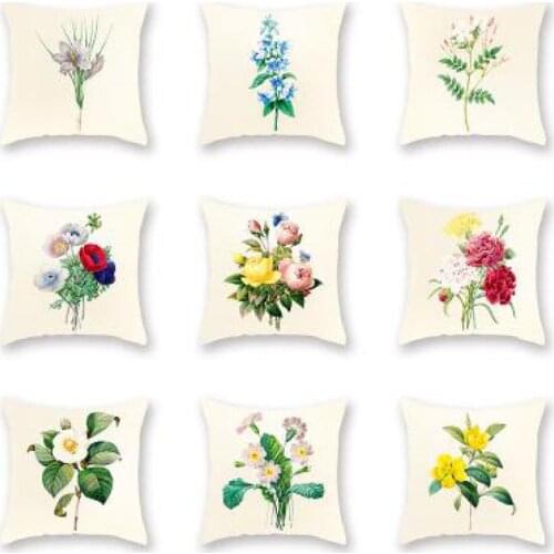 Pastoral Style Garden Flower Cushion Cover Small Fresh Bouquet Rose Garland Flowers Green Leaves Decorative Pillow Case For Home