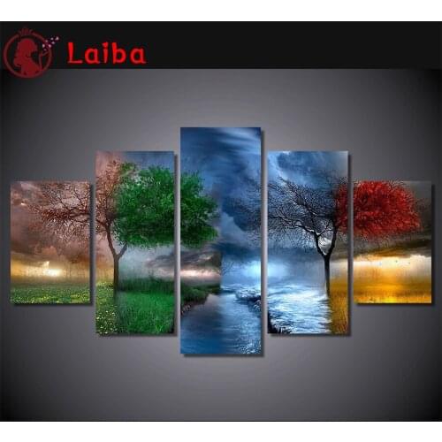 New diamond painting Four seasons of tree landscape cross stitch 5d diy diamond embroidery full Square round diamond mosaic5pcs
