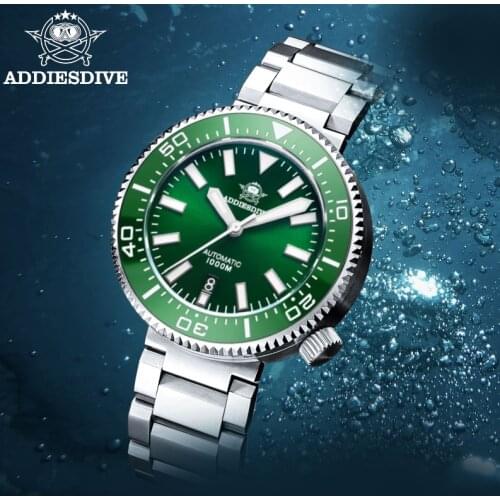 Addies Dive 2021 new diver watch green dial sapphire crystal watch luminous pointer 1000 meters waterproof men automatic watch