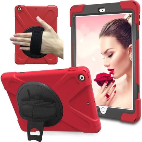 New 360 Armor Case for iPad 9.7'' 2018 Cover A1893 A1954 360 Rotation Hand Strap Silicon PVC Case for iPad 2018 9.7'' Kids Cover