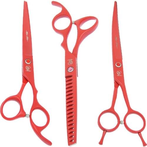 7.0" Straight Up Curved Dog Hair Cutting Scissors Thinning Shears Japan 440C Pet Grooming Scissor Animals Trimming Tools B0031A