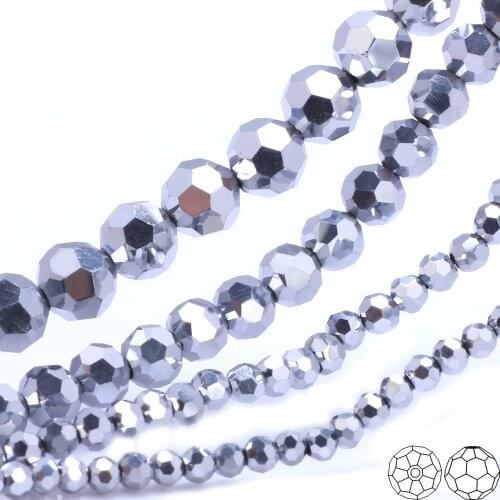 OlingArt 3/4/6/8mm Round Glass Beads Rondelle Austria 32 faceted crystal Silver color Loose bead DIY Jewelry Making