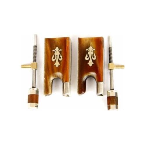 Wholesale 5 set Top New 4/4 violin Red Ox Horn Frog Nickel Silver Parts Fluer-de-lys Inlay