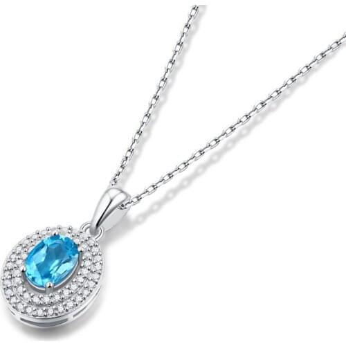 2021 Fashion Classic Luxurious Fashion Design Round Shape Synthetic Sapphire Topaz Pendant Necklace Women Birthday Party Gift