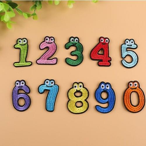 PGY Cartoon Number Patches Word Embroidered Iron on Patch Figure Digit for DIY Stripes Motif Appliques Garment Clothes Badge