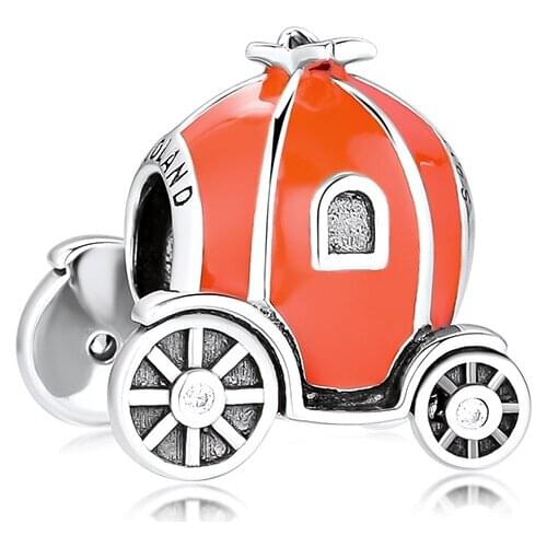 Fits for Pandora Charms Bracelets Pave Granada Beads with Orange Enamel 100% 925 Sterling-Silver-Jewelry Free Shipping