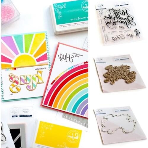 HUGS AND GOOD VIBES Metal Cutting Dies and Silicone Stamps Hot Foil for Scrapbooking Album Decoration Craft for DIY Greeting