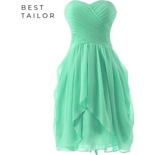 Formal Bridesmaid Dresses Short Maid of Honor Gown Aqua Pleats Lace Up Above Knee Length Corset Back Sweetheart Mint Green Drape