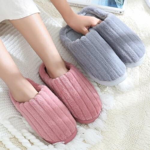 Slippers Mens Women Shoes Couples Coral Fleece Warm Non-slip Floor Home Slippers Bedroom Shoes 36-45 Plus Size Shoes 2020 Winter