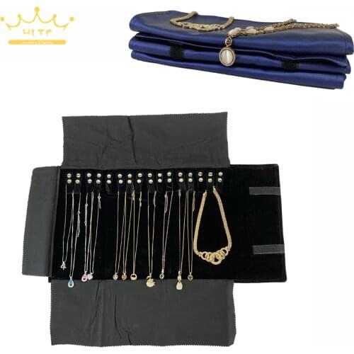 Navy Blue Leather Jewelry Roll Bag Portable Carring Case Organizer Multi Functional Necklace Pendant Storage Box