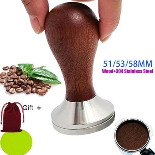Coffee Tamper with 304 Stainless Steel Base & Solid Wood Handle, 51/53/58mm Tamper Coffee Press Tool