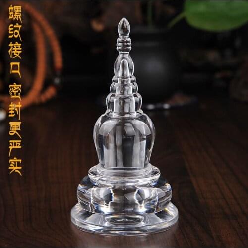 Tibetan Buddhism Tantric Supplies Crystal Stupa Ornaments Bodhi Tower 11cm High Can Hold Gem Pearls