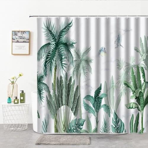 Tropical Green Plant Leaf Palm tree Shower Curtains Bathroom Curtain Fabric Waterproof Polyester Baths Curtain with Hooks Hoom