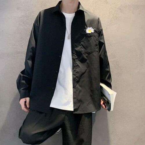 Spring and autumn small daisy long-sleeved shirt trend wild loose long-sleeved shirt ins casual mens tooling jacket