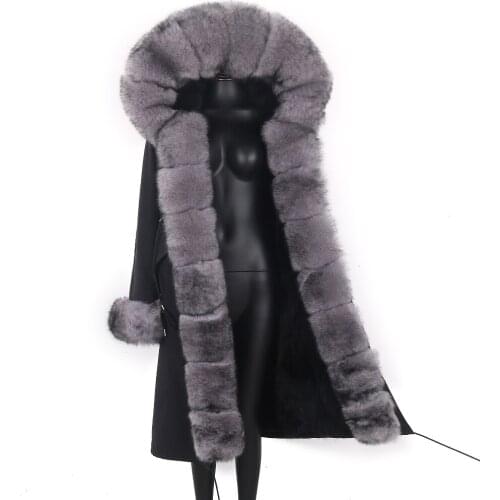 2021 X-long New Women Waterproof Parka Real Fur Coat Winter Jacket Natural Fox Fur Collar Hood Outerwear Detachable