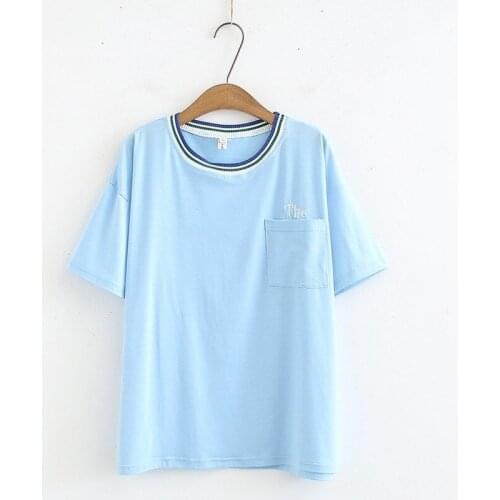 Plus Size XL-4XL Black Blue Womens Summer T-shirts Casual Letter Embroidery Shirts Casual Tops