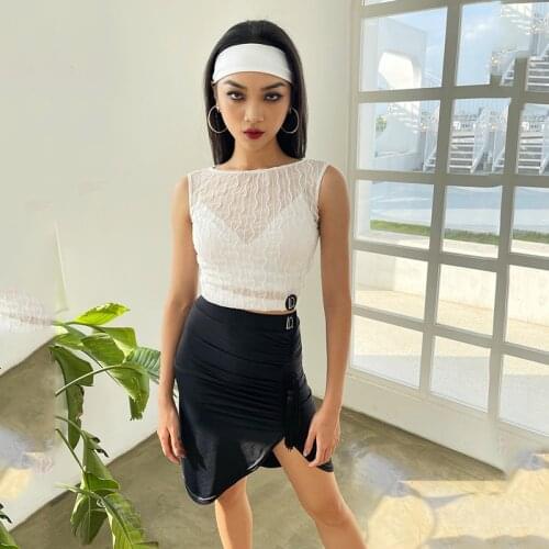 Women Latin Dance Costumes Sexy White Tops Dance Skirts Suit Latin Dance Performance Costumes Latin Dance Competition Clothing