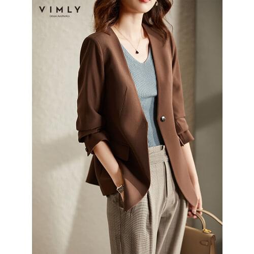 VIMLY Minimalist Jacket for Women Autumn 2021 New Office Lady Business Capable Blazer Double Breasted Female Fashion Coats F8872
