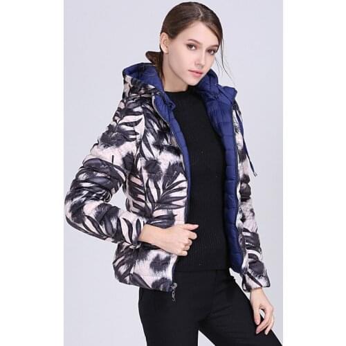 Winter Female Hooded Printed Windproof Warm Parkas for Women Wear On Both Sides Outwear Clothes Cotton Padded Jacket