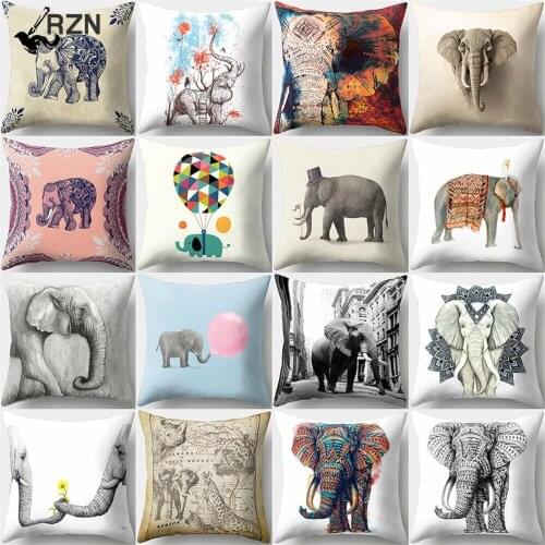 1 Pcs Cartoon Elephants Print Throw Pillow Cover Cushion Case Home Decoration