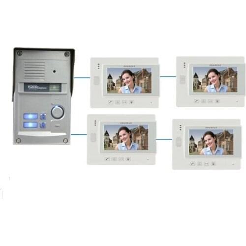 ZHUDELE 7 inch Wired Video Doorbell video intercom Rainproof CCD Camera Audio Intercom for 2-apartments 4 rooms 1v4