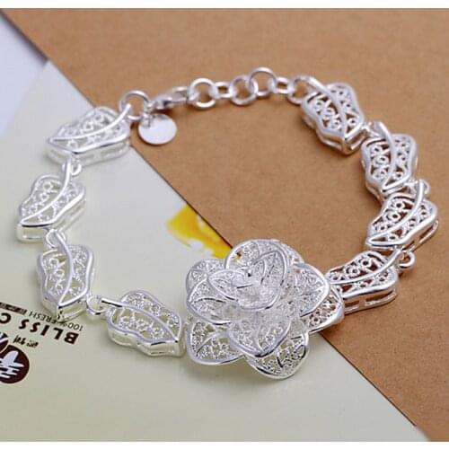 925 jewelry silver plated jewelry bracelet fine fashion rose bracelet top quality wholesale and retail SMTH244