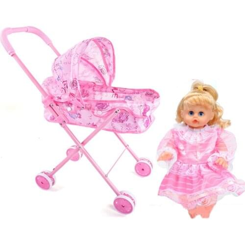 Childrens Toy Cart Doll Baby Girl Play House Toy Stroller Toy Trolley With Sounded Doll Built Sense Of Responsibilities Toy