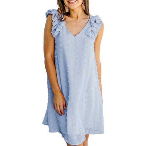 Purple Dot V Neck Ruffled Sleeveless Mini Dress