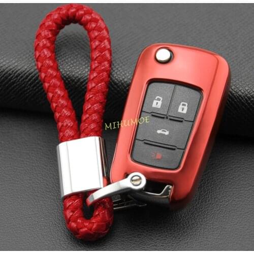 Flip Key Fob Chain For Chevrolet Cruze Malibu Trax Sonic Impala Buick Cascada LaCrosse Keychain Accessories Case Cover Ring Red