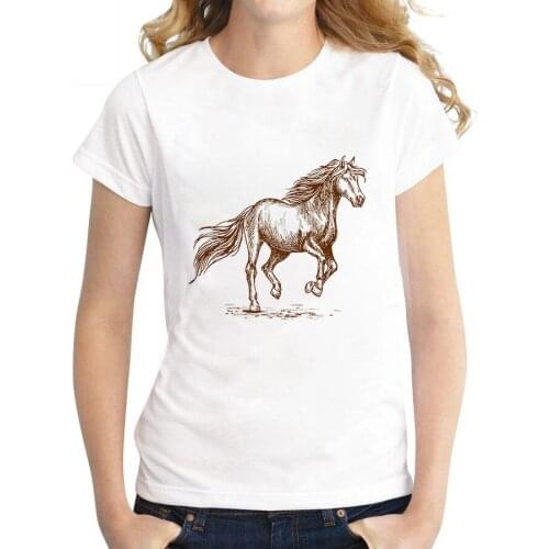 2021 Summer Hipster T-shirt Abstract Horse Graphics T Shirt Fun Retro Top Women Tshirt Round Neck Short Sleeve tee shirt Ladies