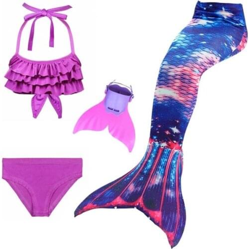 Girls Swimming Mermaid Tails Cosplay Costume Little Children Mermaid Swimsuit Bikini Set for Kids Tails with/no Monofin Swimwear