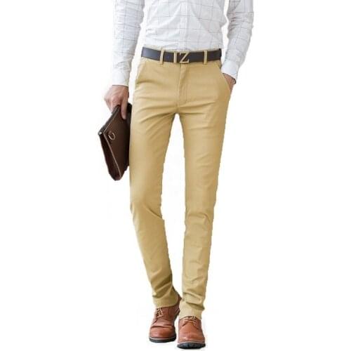 Men Khaki Trousers 2020 Summer Casual Dress Classic Pants Male Slim Straight Fit Work Business Joggers Long Cotton Blue Black 38