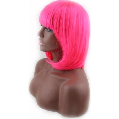 QQXCAIW Short Bob Straight Cosplay Party Costume Rose Pink 40 Cm Synthetic Hair Wigs