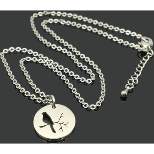 Bird on Tree Charm Stainless Steel Chain Necklace High Quality Stainless Steel Branch Bird Pendant Chain Holiday Necklace