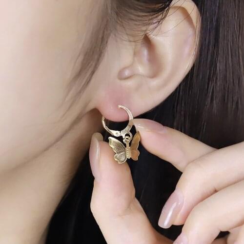 1 Pair Elegant Woman Girls Stainless Steel Butterfly Ear Dangel Drop Earrings statement earrings korean earrings jewelry
