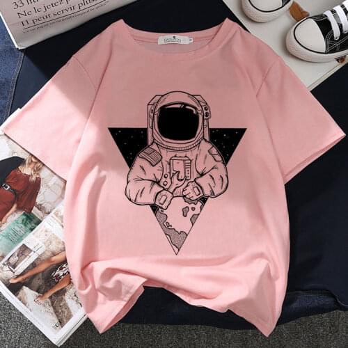 Space Astronaut Graphic Print T-shirt Women Harajuku Aesthetic Pink Top Casual Tshirt 2021 New Summer Fashion Y2k Female T Shirt